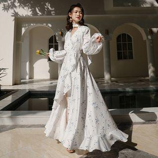 Long-sleeve Irregular Ruffled Sundress