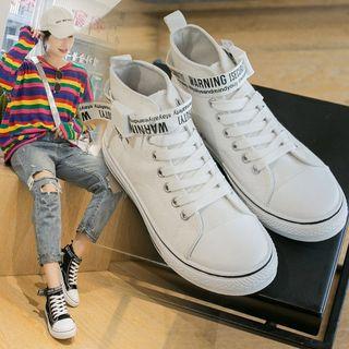Lettering High-top Lace-up Canvas Sneakers