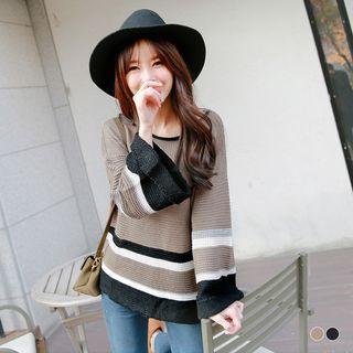 Colorblock-stripe Flared-sleeve Sweater