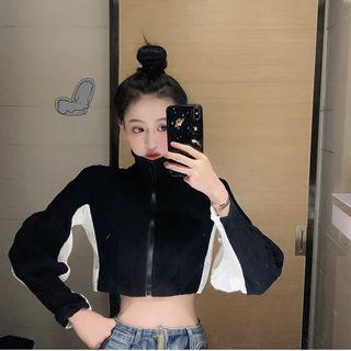 Color-block Slim-fit Cropped Jacket