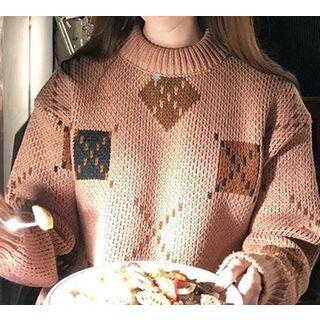 Argyle Sweater Watermelon Red - One Size