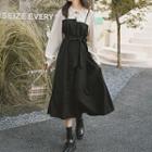 Mock Two-piece Lace-up Long-sleeve Midi Dress