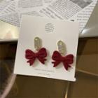 Rhinestone Flocking Bow Dangle Earring 1 Pair - Silver Stud - Red - One Size