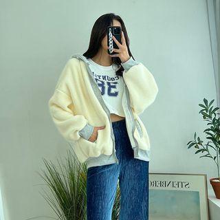 Contrast-trim Fleece Zip-up Hoodie