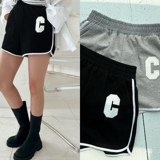 Letter Patched Ringer Shorts