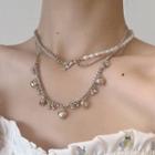 Heart Layered Alloy Choker C-345 - Silver - One Size