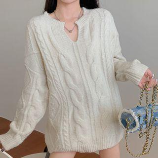 Notch Neck Sweater White - One Size