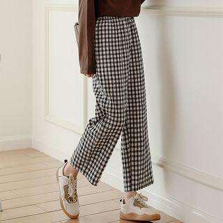Checked Cropped Straight-fit Pants Gingham - Black & White - One Size