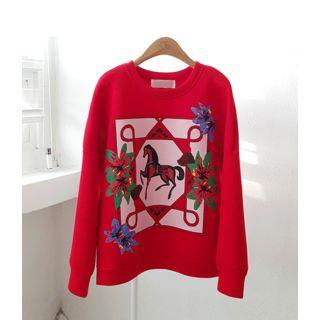 Drop-shoulder Printed Neoprene Pullover