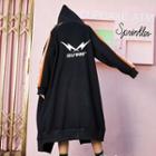Print Asymmetrical Zip-up Long Hoodie Black - One Size