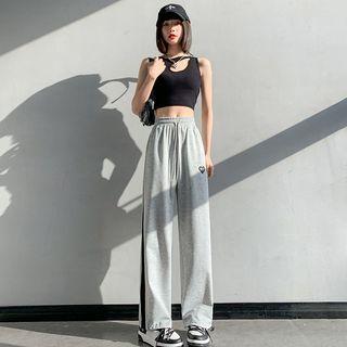 Applique Striped Drawstring Harem Pants