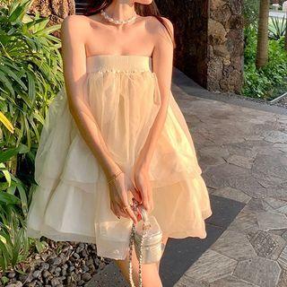 Strapless Ruffle Mini Smock Dress