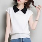 Cap-sleeve Collared Knit Top