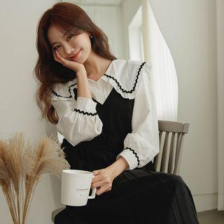 Frilled Sailor-collar Scallop-trim Blouse