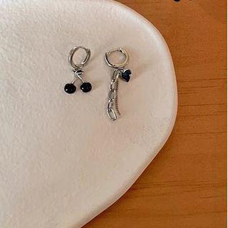 Set Of 4: Bear / Star / Cherry Asymmetrical Alloy Earring