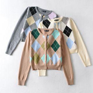 Long Sleeve Argyle Crop Cardigan