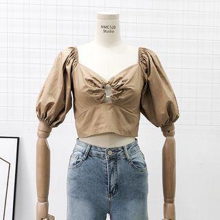 Keyhole-front Square-neck Crop Blouse