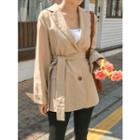 Single-breasted Loose-fit Jacket With Sash Beige - One Size