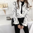 Long Sleeve Pattern Blouse White - One Size