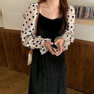 Dotted Midi A-line Dress Black - One Size
