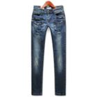 Pocket-front Washed Straight-cut Jeans