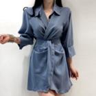 Pocketed 3/4-sleeve Collared Dress