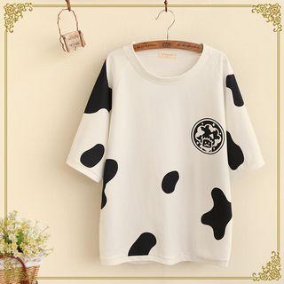 Milk Cow Print Short-sleeve Pullover