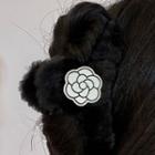 Flower Chenille Hair Clamp 2352a - White Flower - Black - One Size