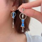 Cat Rhinestone Asymmetrical Alloy Dangle Earring 1 Pair - Blue - One Size