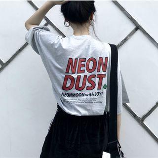 Lettering Elbow-sleeve T-shirt / Velvet Wide Leg Shorts