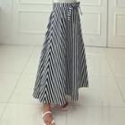 Beribboned Striped Maxi Skirt