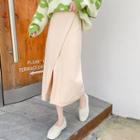 Side-slit Knit Midi A-line Skirt