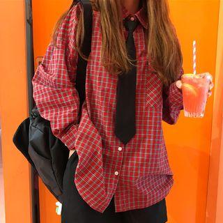 Plaid Loose-fit Shirt With Tie