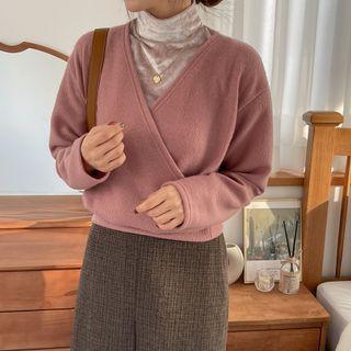 Wrap-front Plain Knit Top