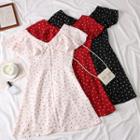 Ruffled-collar Printed A-line Dress