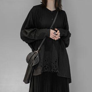 Eyelet Panel Button-up Top Black - One Size