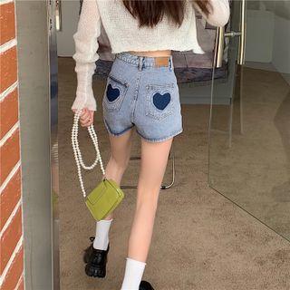Heart Patch Denim Shorts