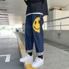 Smiley Face Print Wide-leg Jeans