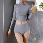 Set: Long-sleeve Drawstring Swim Top + Swim Bottom