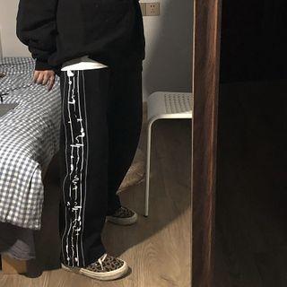 Printed Fleeced Sweatshirt/ Printed Wide-leg Fleeced Pants