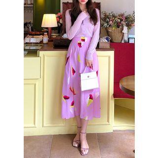 Printed Long Flare Skirt In Pink