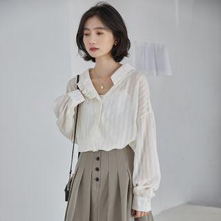 Asymmetric Ruffle Trim Long-sleeve Blouse With Camisole Top
