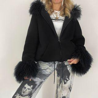 Fluffy Collar And Cuff Zip-up Jacket