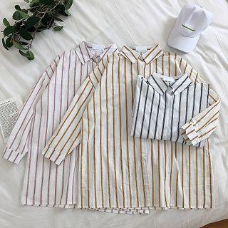 Color-block Striped 3/4-sleeve Blouse