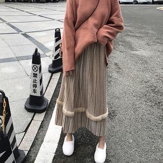 Faux-fur Trim Midi A-line Skirt