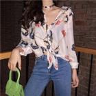 Printed Loose-fit Long-sleeve Blouse As Shown In Figure - One Size