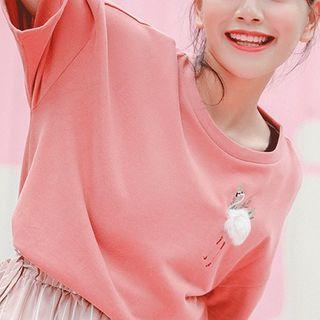 Elbow-sleeve Flamingo-accent T-shirt