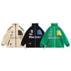 Color Block Applique Fleece Zip-up Jacket