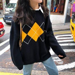 Crew-neck Argyle Oversized Sweater