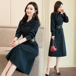 Midi Shirt Dress With Faux Leather Belt